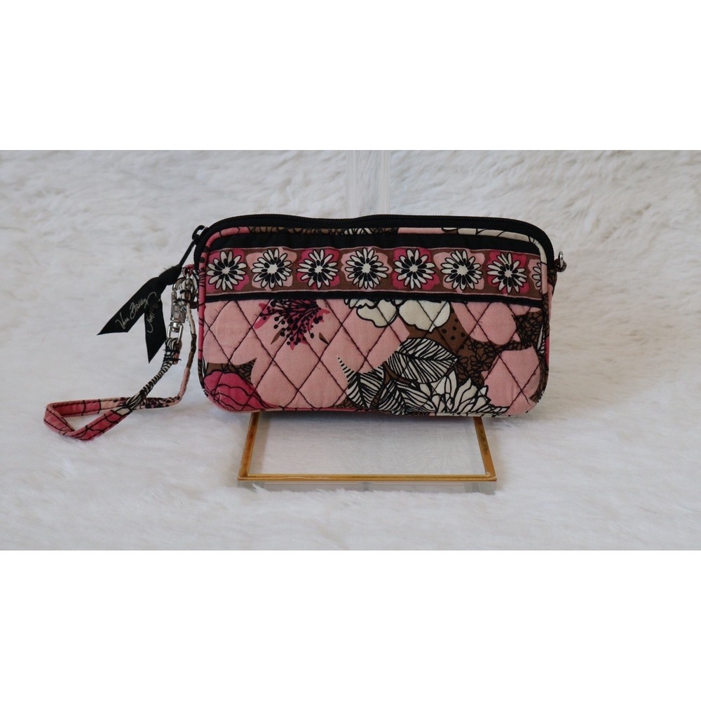 Vera Bradley Wristlet Wallet Mocha Rouge Floral Quilted Retired